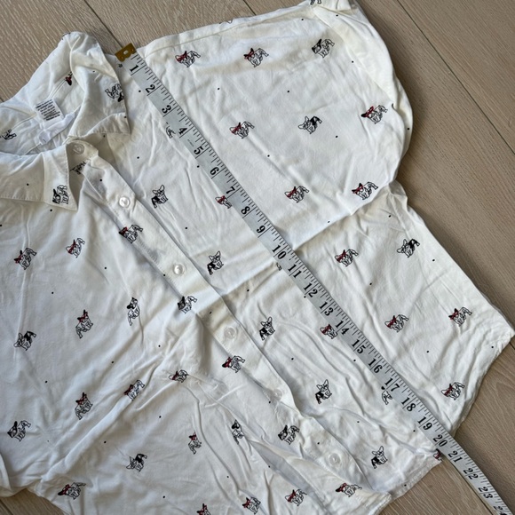 Japna French Bulldog Print Rayon Short Sleeve Button Up Shirt in White Size M - Picture 3 of 8